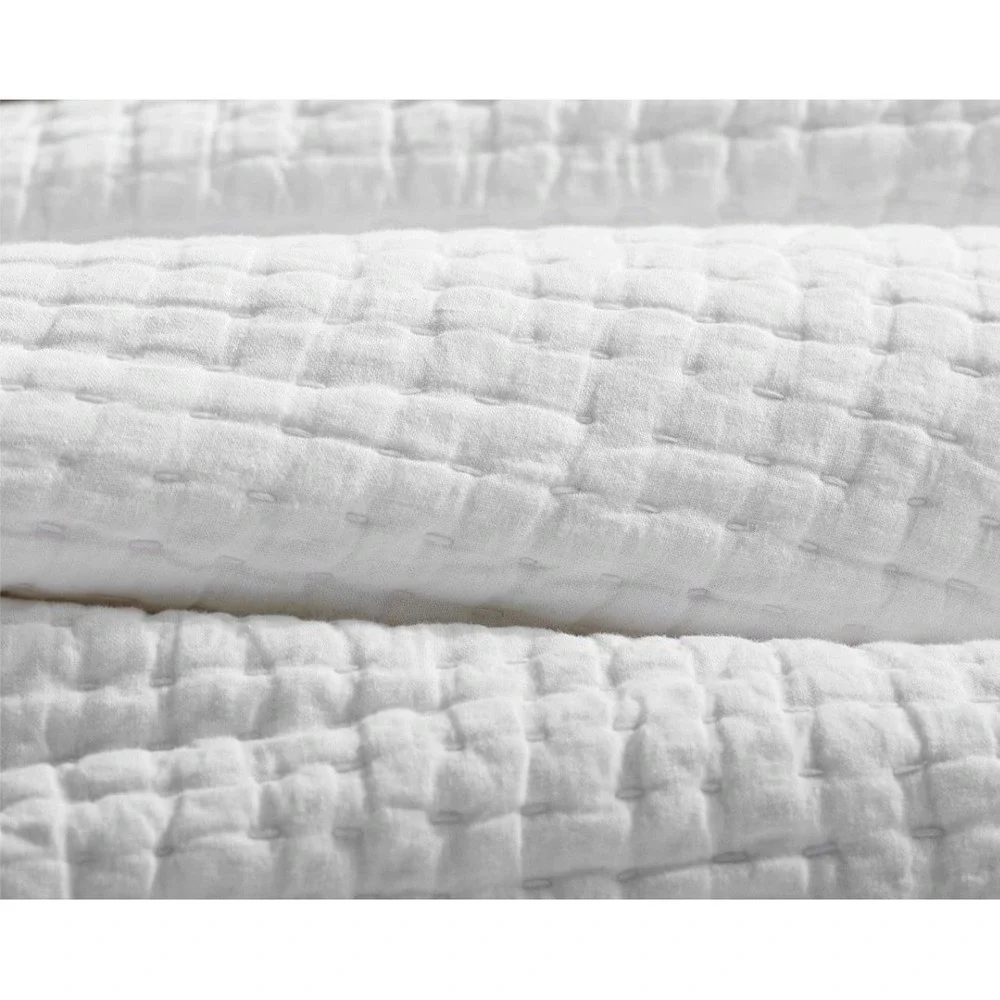 Pottery Barn White Pick-Stitch Channel Quilt Twin Bedding Cotton Textured